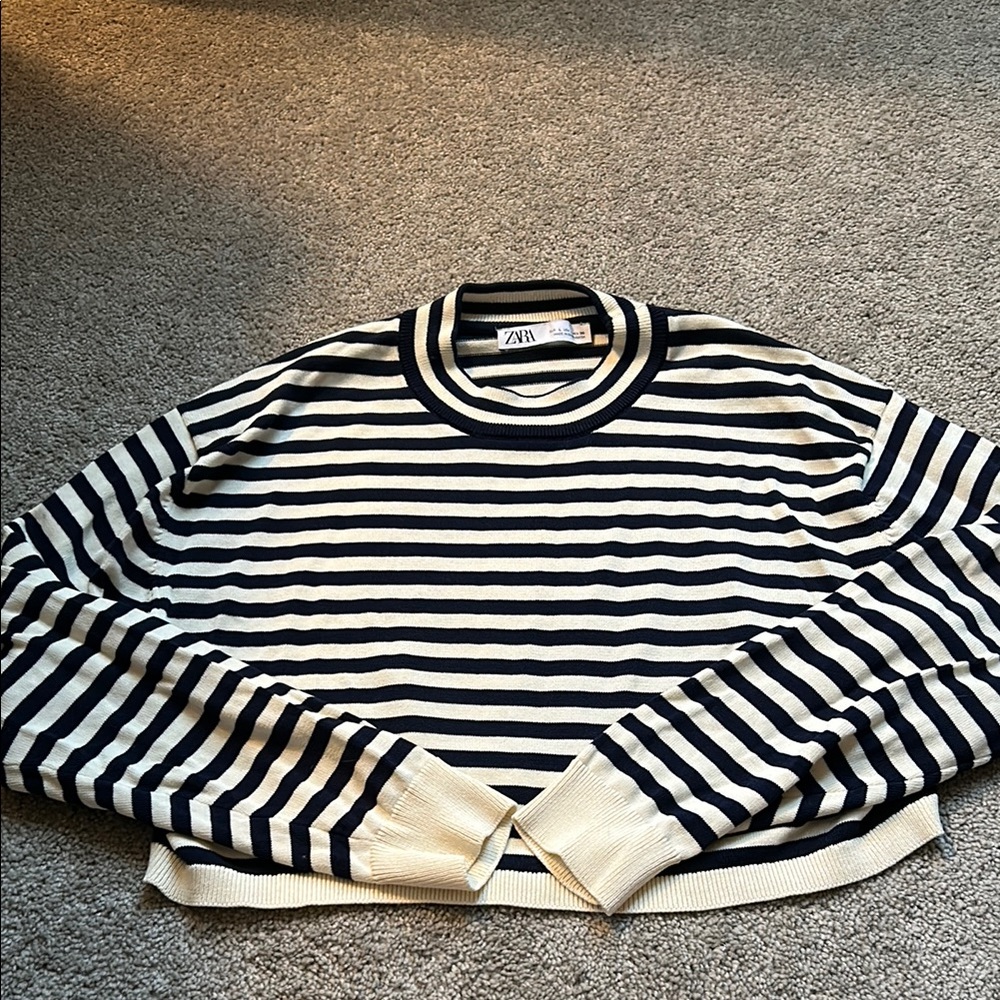 Zara White and Blue Long Sleeve Tee Nautical Style